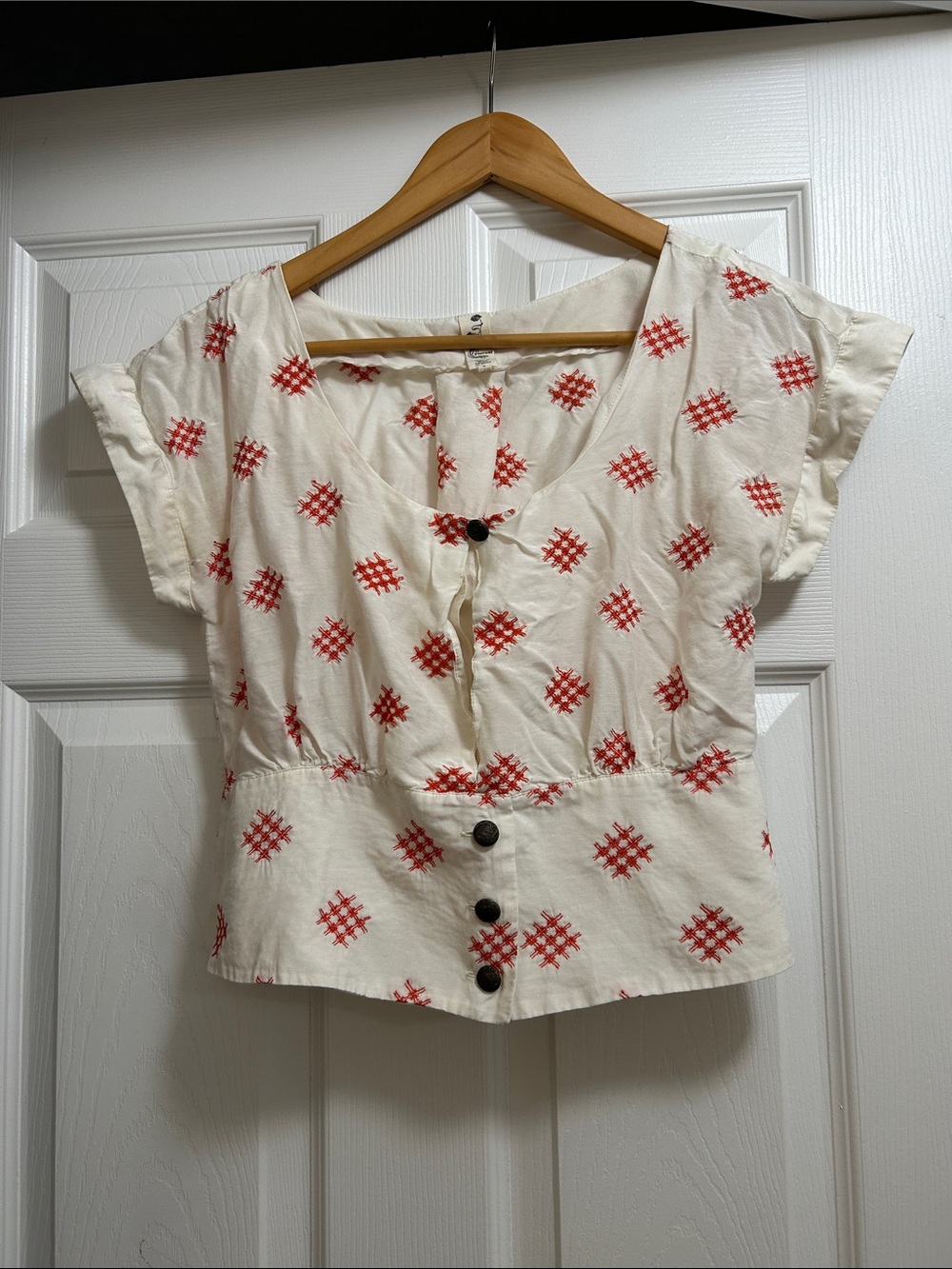 Floreat Cream Blouse with Red Embroidered Motif